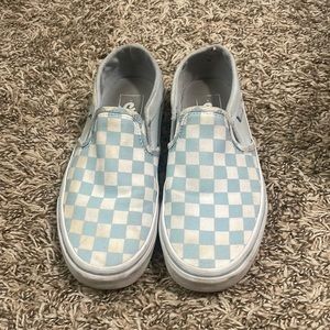 Sky blue and white checkered vans